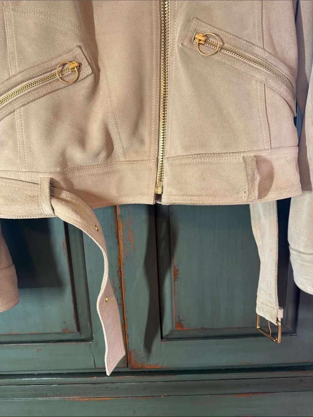 NWT Tory Burch Taupe Suede Moto Biker Jacket Brushed Gold Hardware Heavy$1K tag!